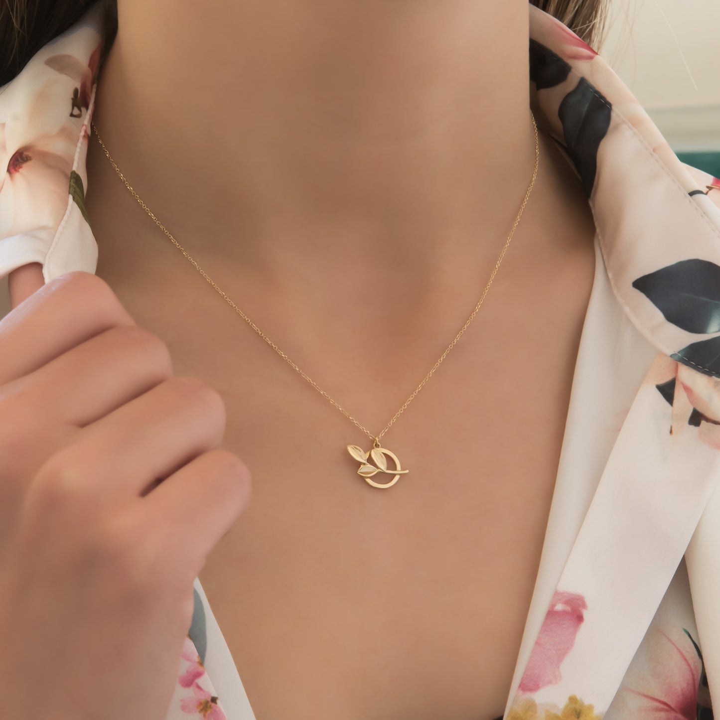 Olive Branch Circle Charm Necklace