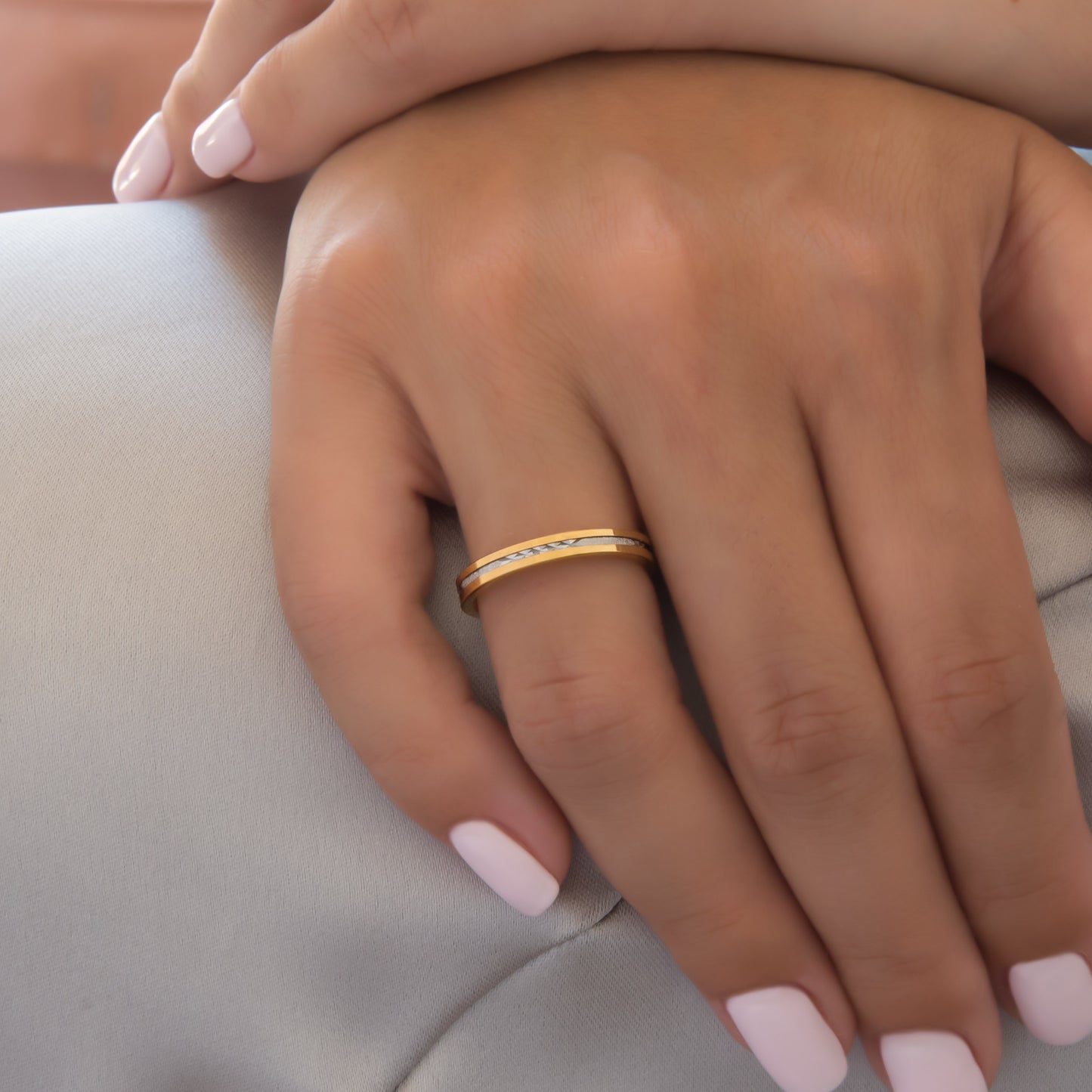 Diamond Cut Two tone Wedding Band