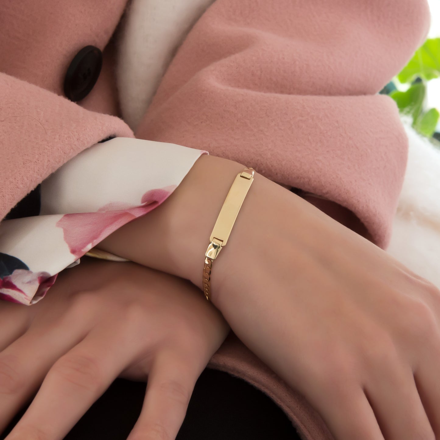 Gold Personalised ID Bracelet with Curb Chain