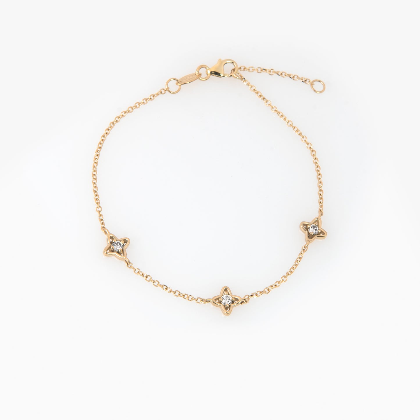 14K Gold Clover Diamond Station Bracelet – Triple Floral Lab-Grown Diamond Bracelet