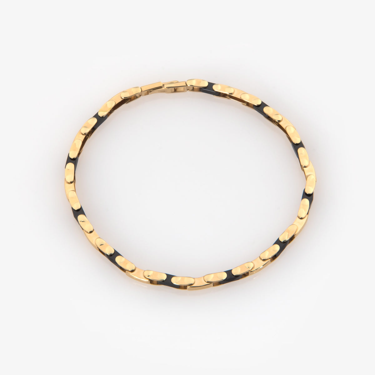 14K Solid Gold Black Onyx Link Bracelet – Elongated Bar Links Unisex Bracelet