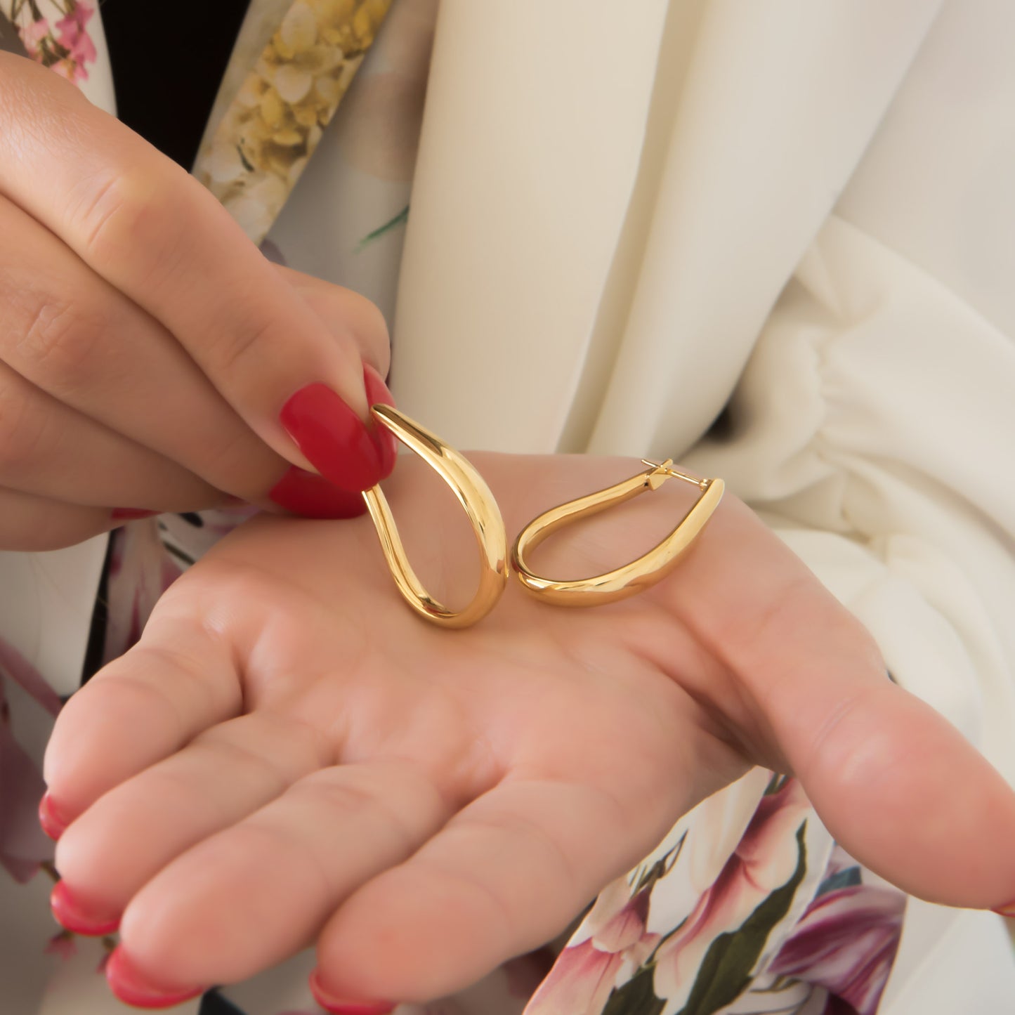 Oval Hinged Gold Hoop Earrings