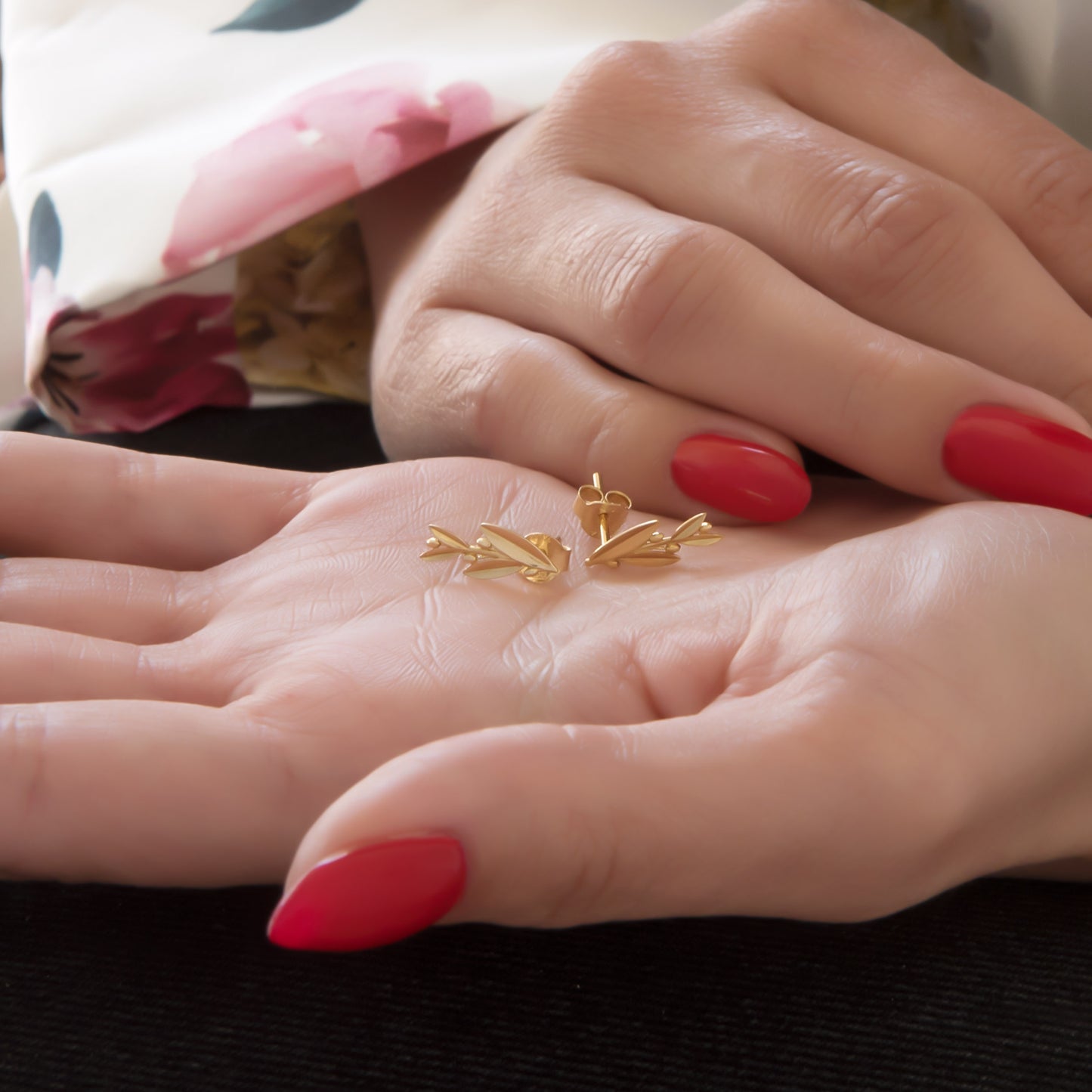 Olive Leaf Gold Studs