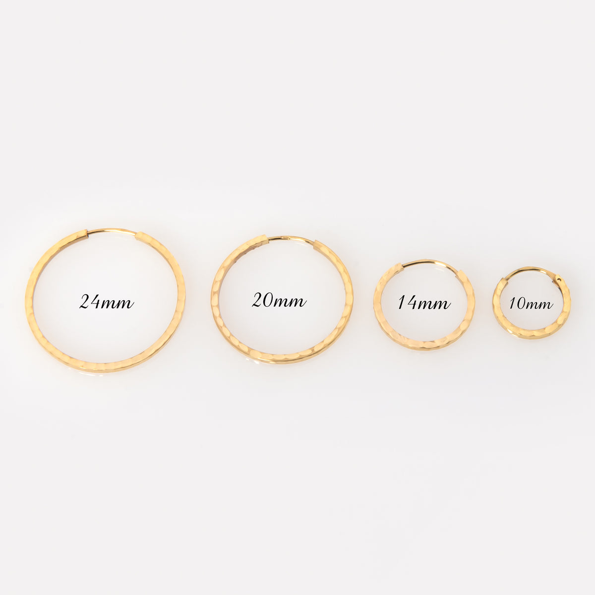 14K Solid Gold Hammered Hoop Earrings – Textured Classic Hoops in Multiple Sizes