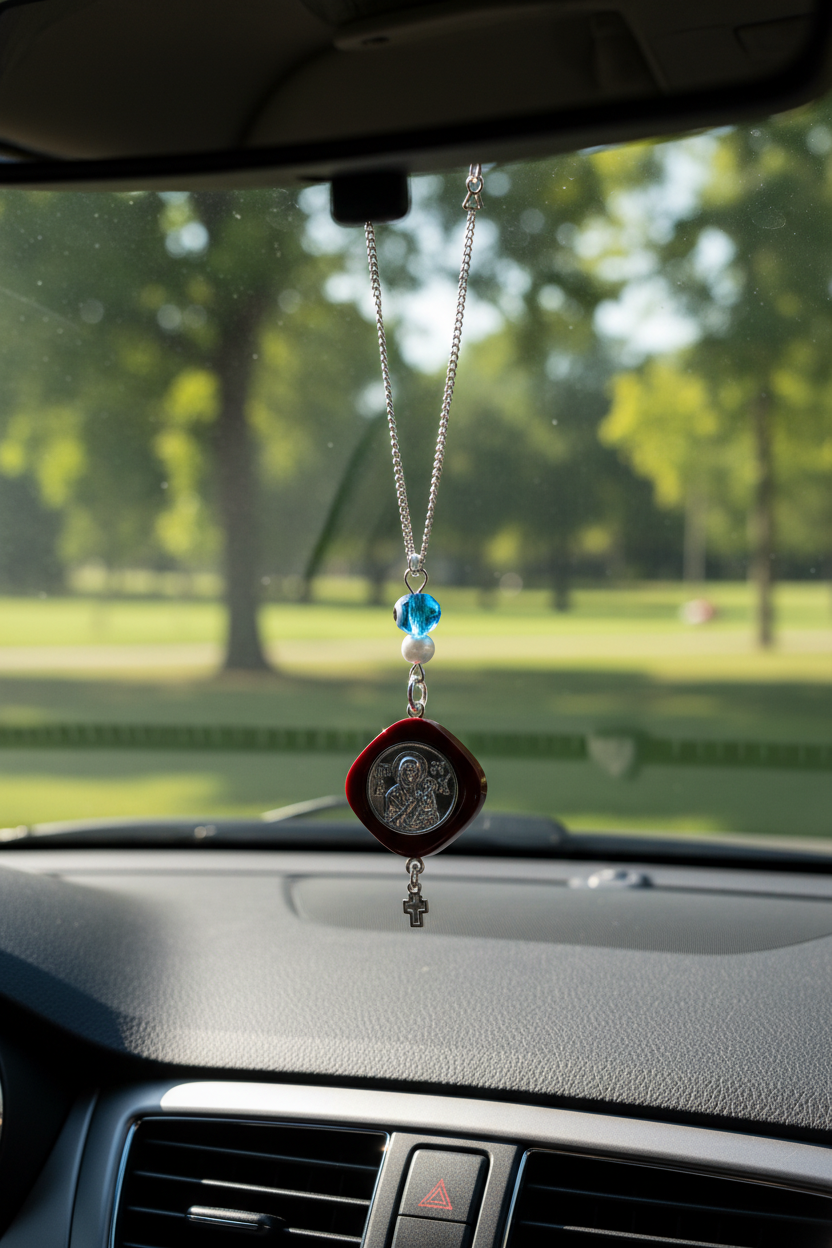 Saint Christopher Burgundy Protection Car Mirror Charm
