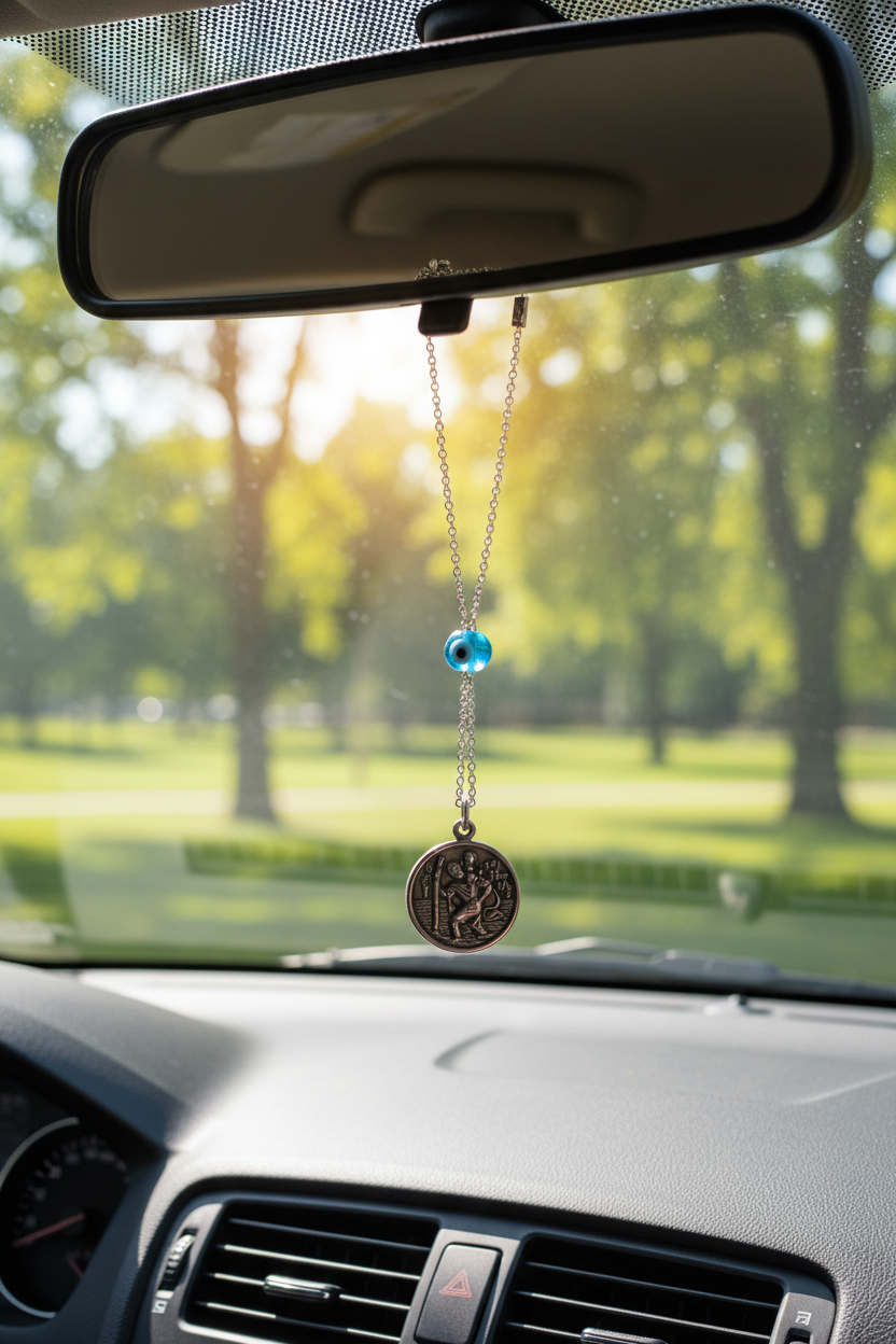 Round Holy Mary Rearview Car Mirror Charm