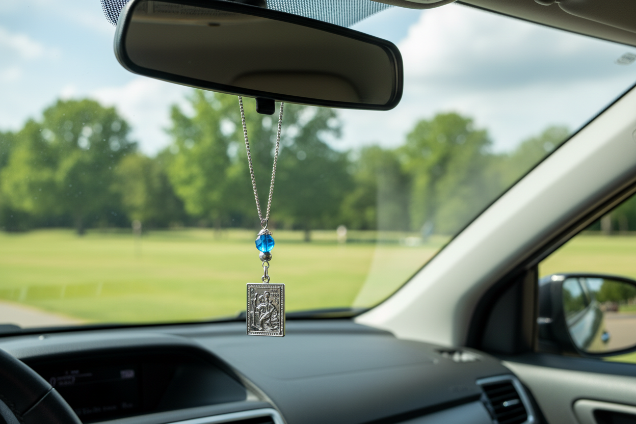 Evil Eye Holy Mary St Christopher Rearview Car Mirror Charm
