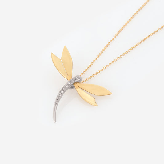 Two-Tone Dragonfly Necklace with CZ Stones