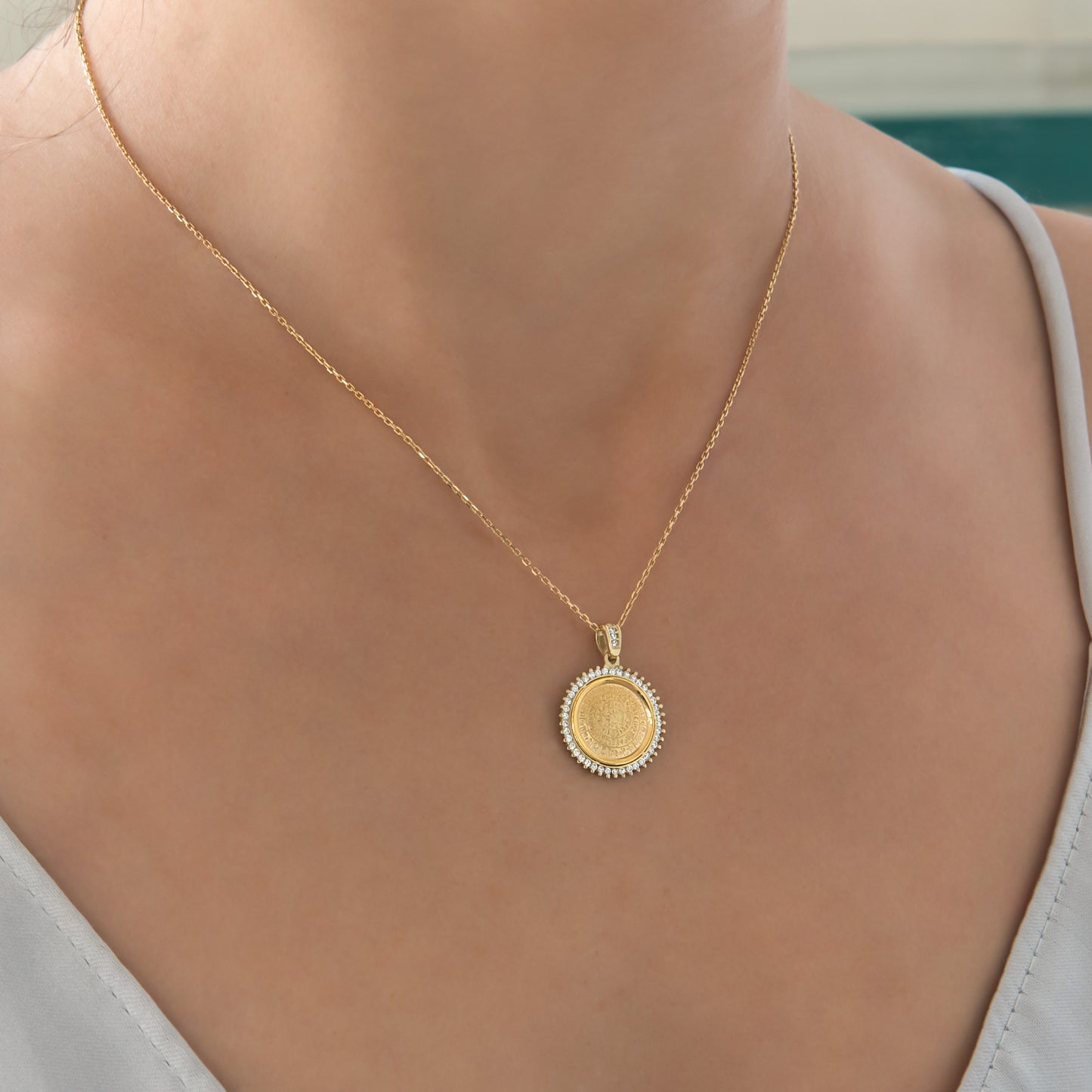 Round Phaistos Disc Gemstone Pendant