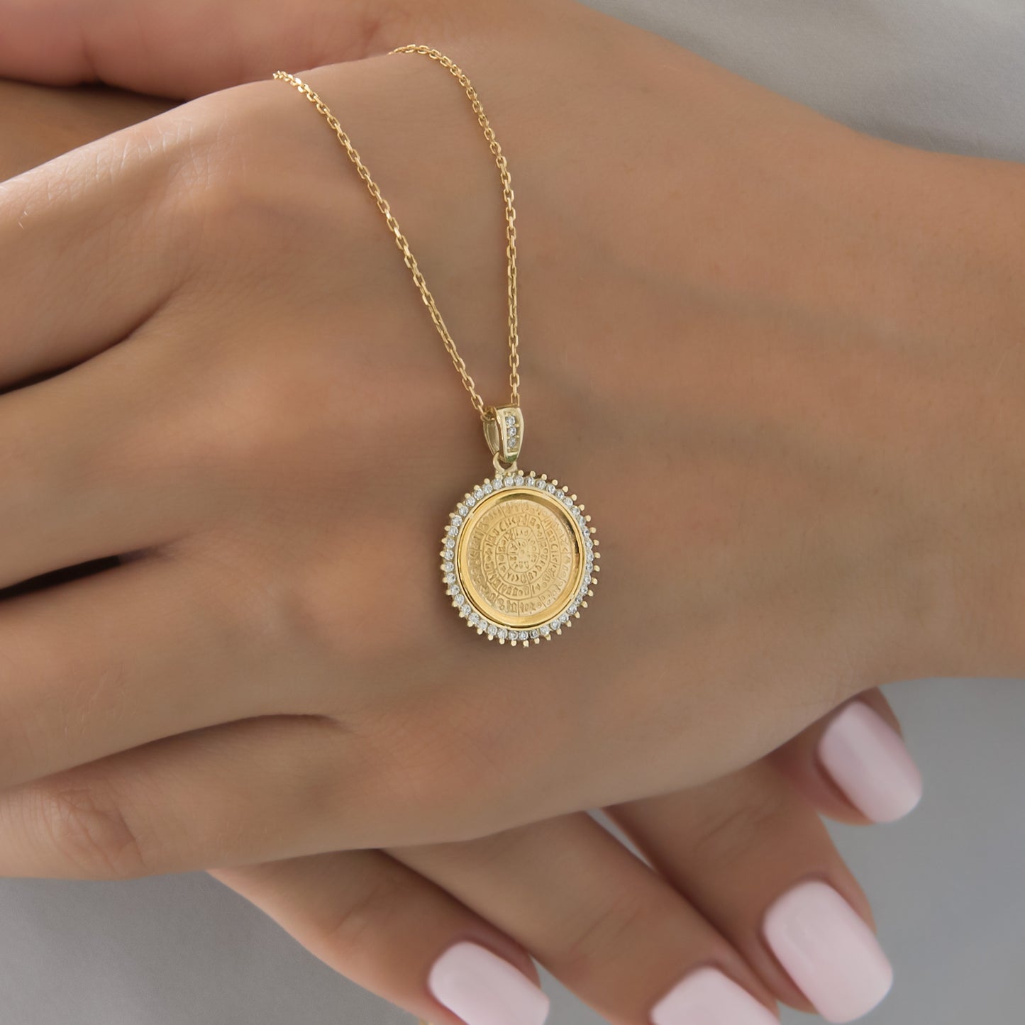 Round Phaistos Disc Gemstone Pendant