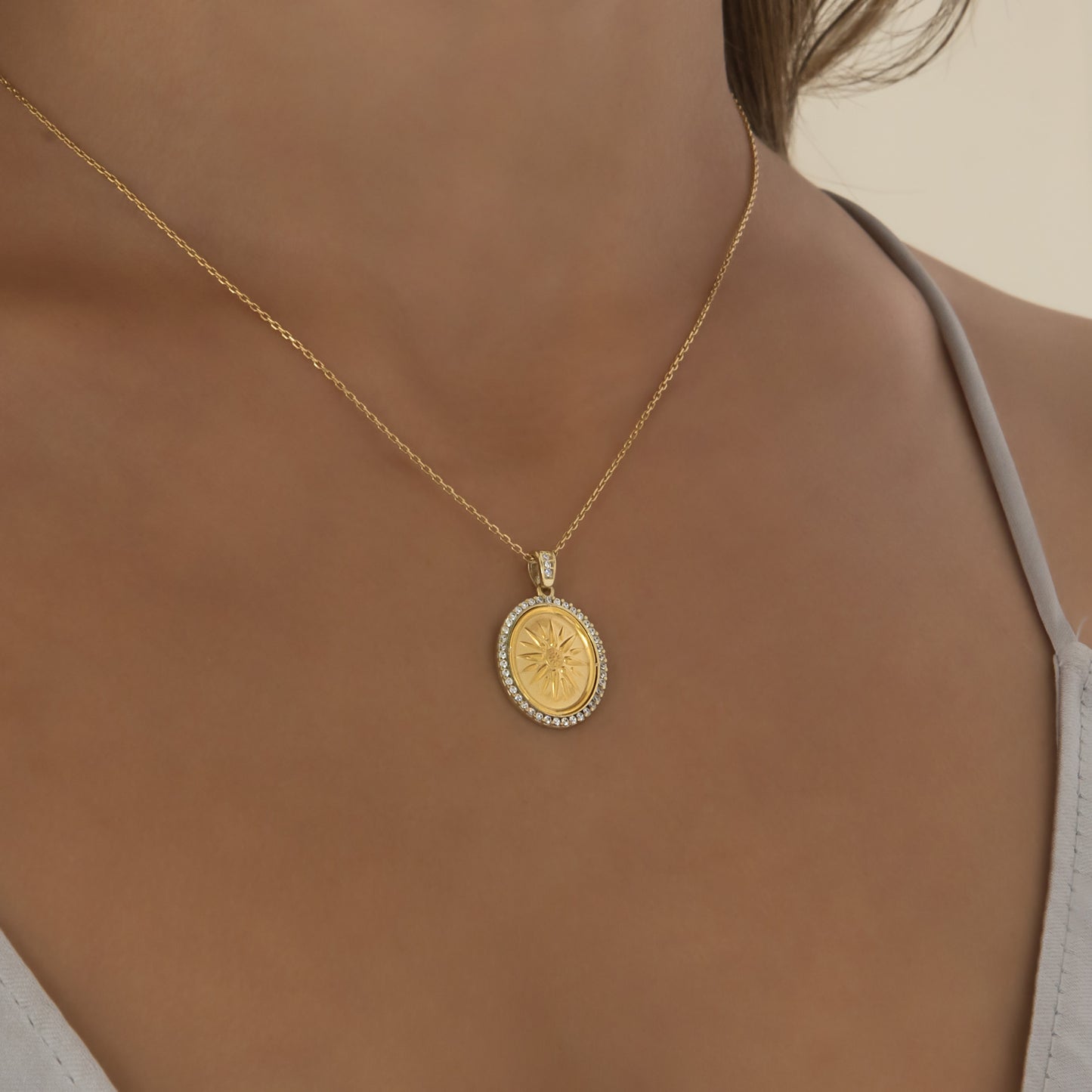Oval Vergina Sun Gemstone Pendant