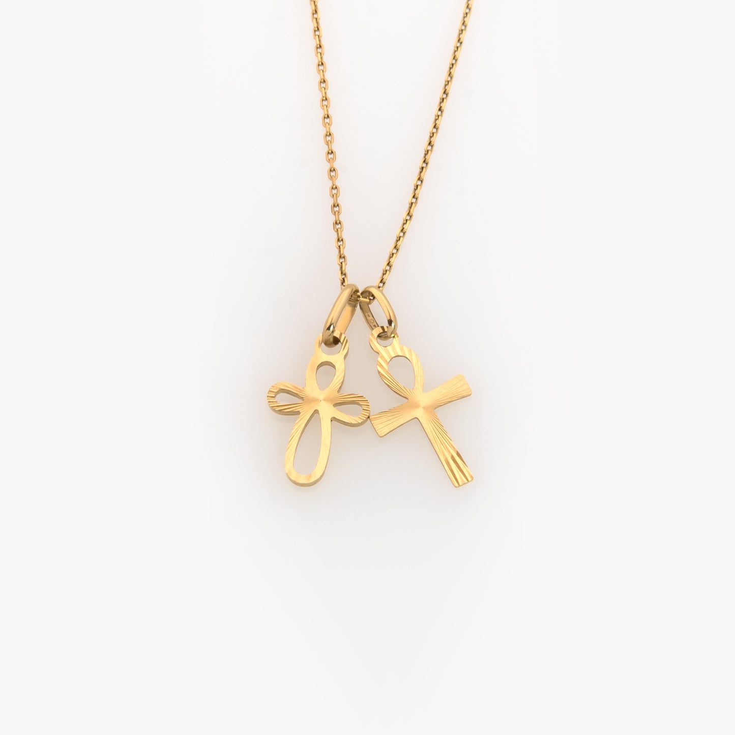 Solid Gold 14K Ankh Cross Necklace Diamond-Cut Pendant