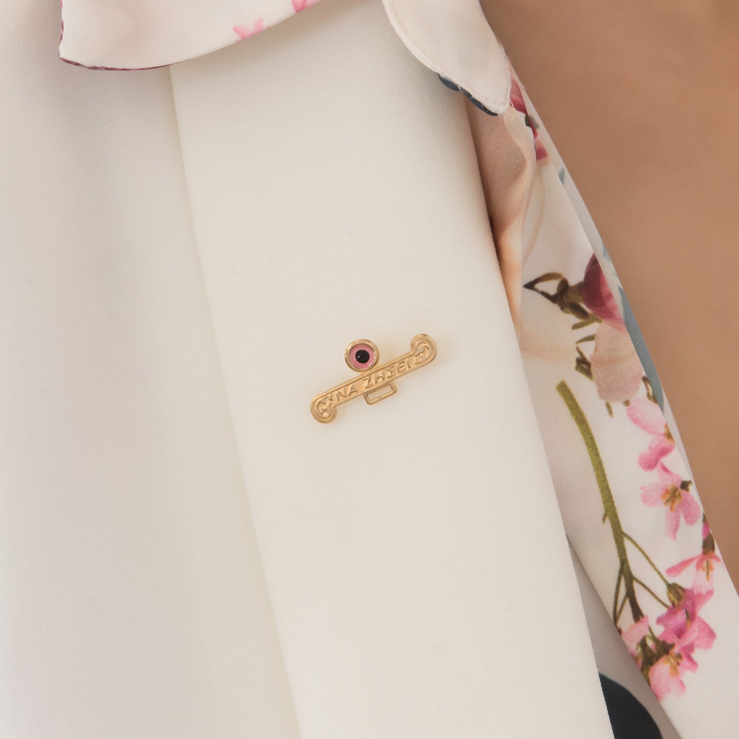 Gold Baptism Baby Pin with Evil Eye