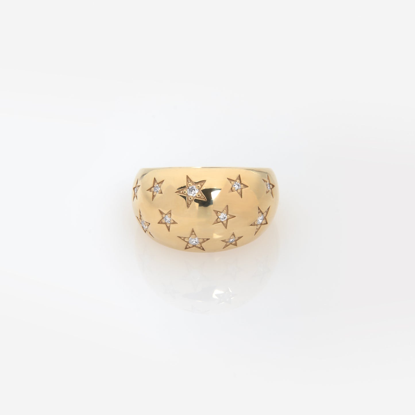 Wide Dome Starburst Ring with White CZ