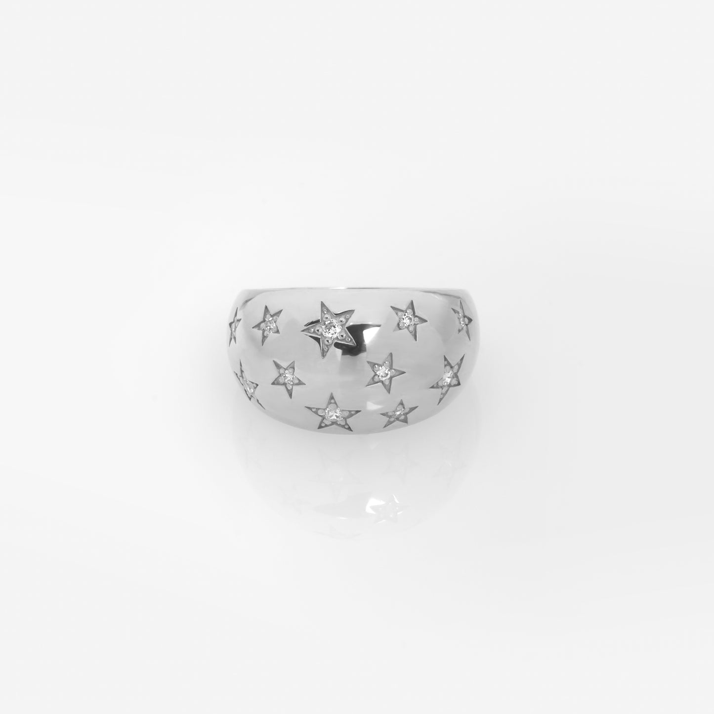 Wide Dome Starburst Ring with White CZ