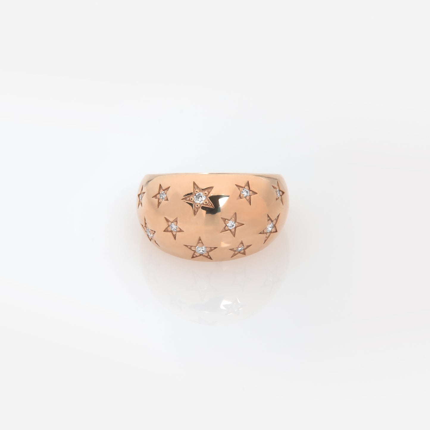 Wide Dome Starburst Ring with White CZ