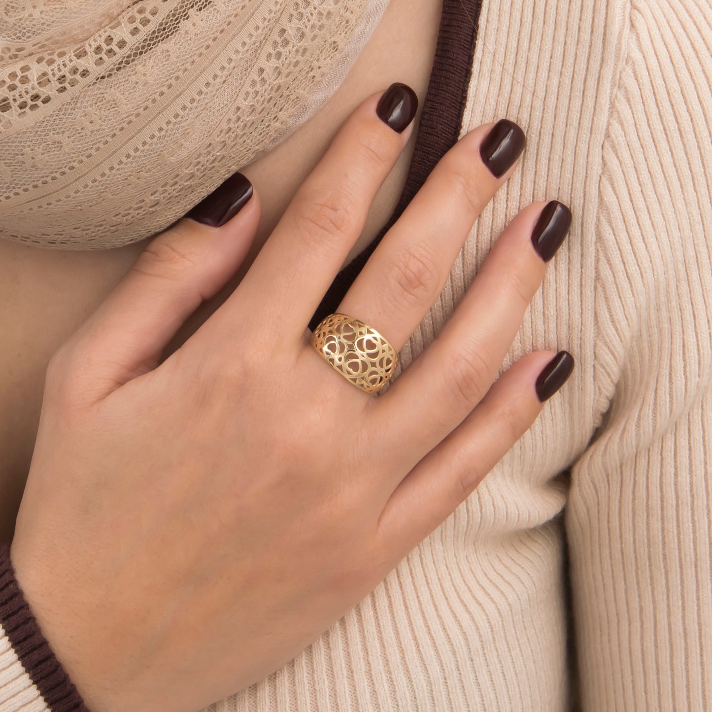 Dome Heart Filigree Ring