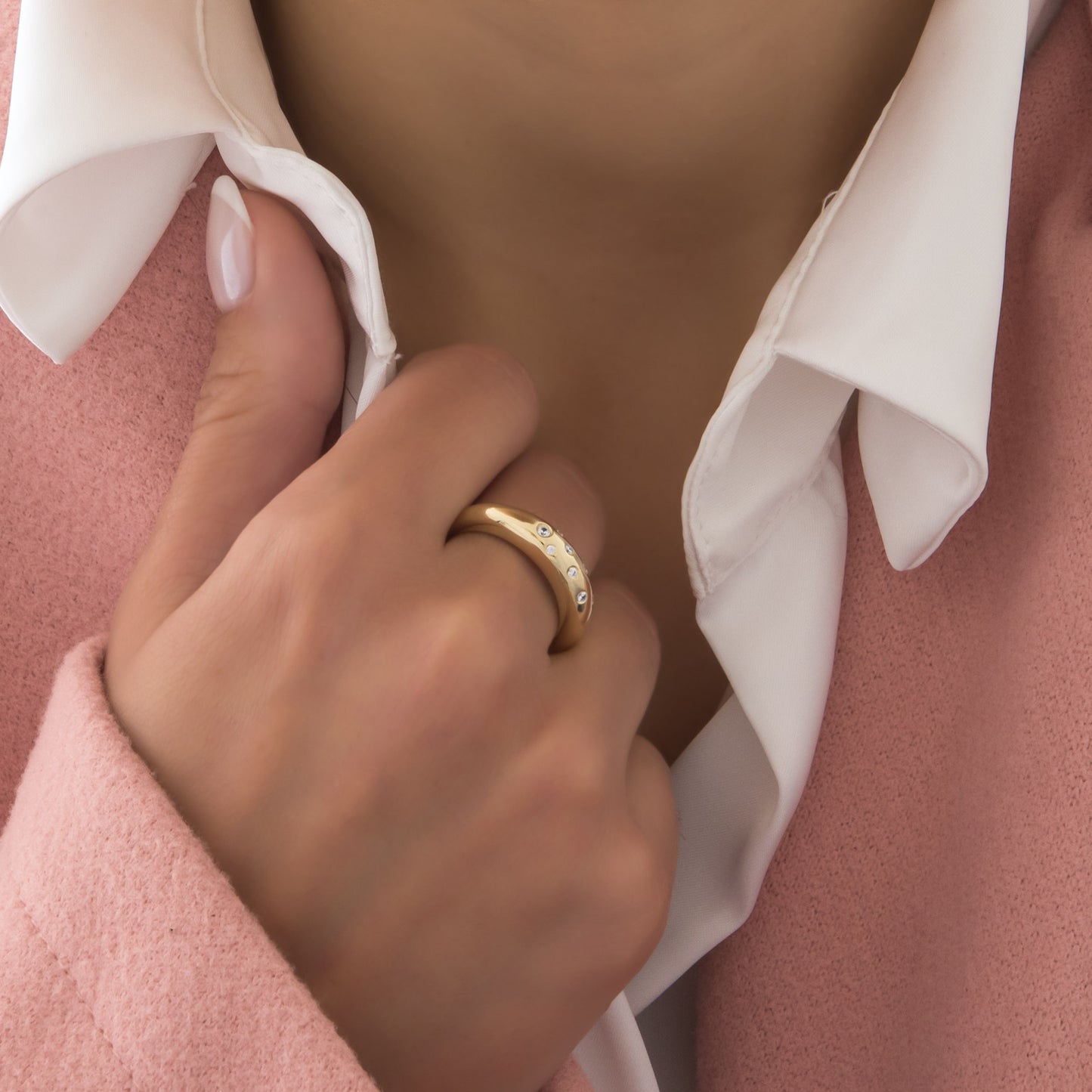 Asymmetrical Stones Gold Ring