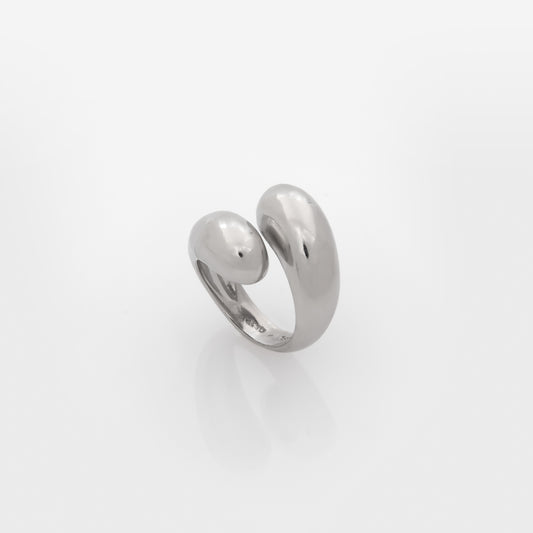 Silver Bypass Ring with Open Dome Design