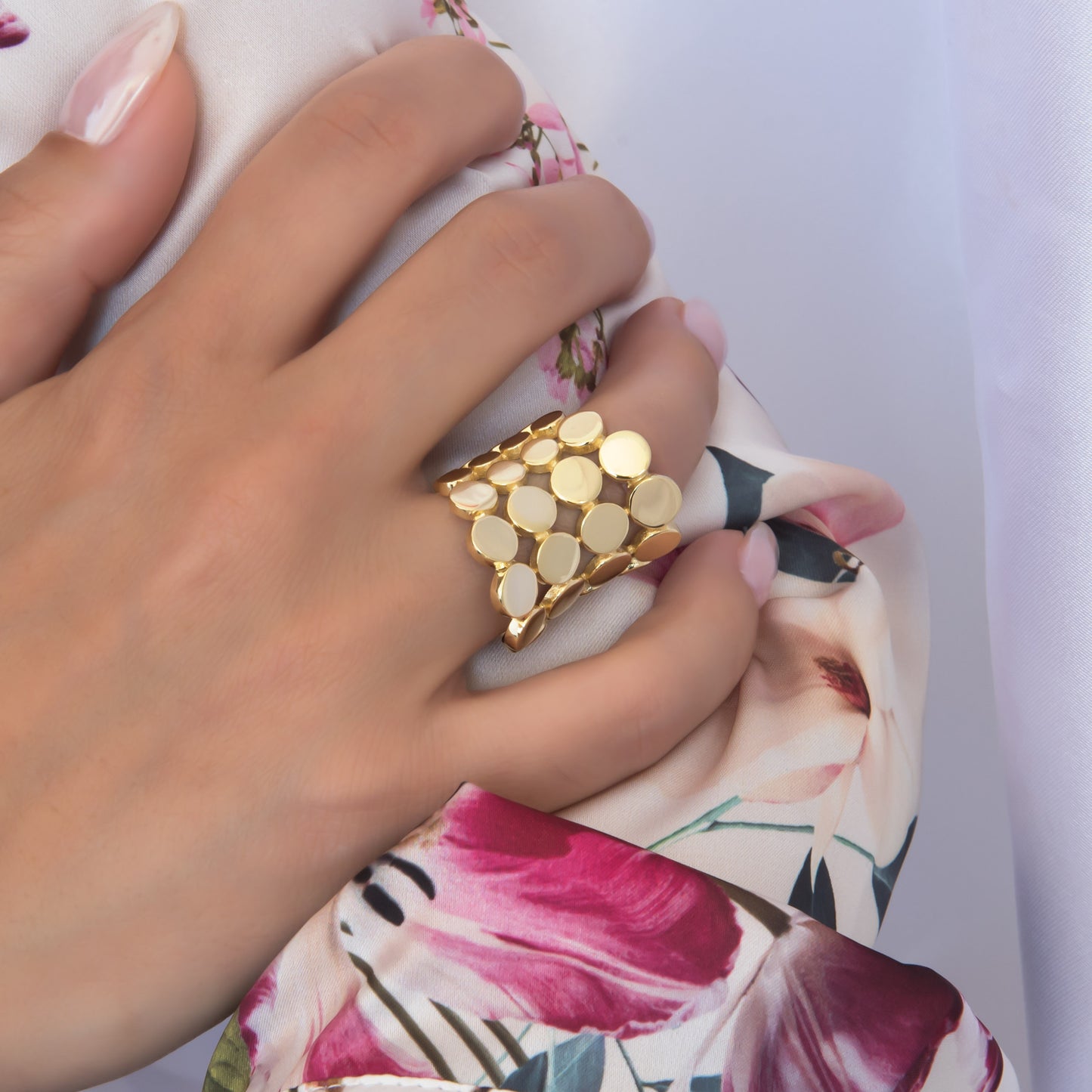 Wide Statement Ring with Circle Design