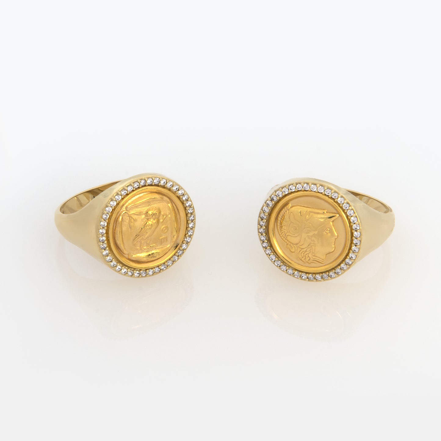 Owl Coin Halo Gold Ring
