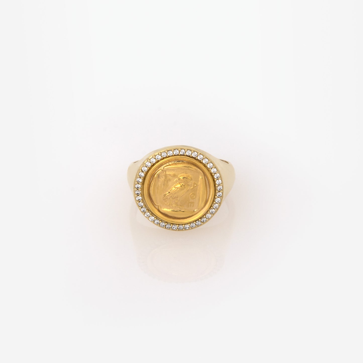 Owl Coin Halo Gold Ring