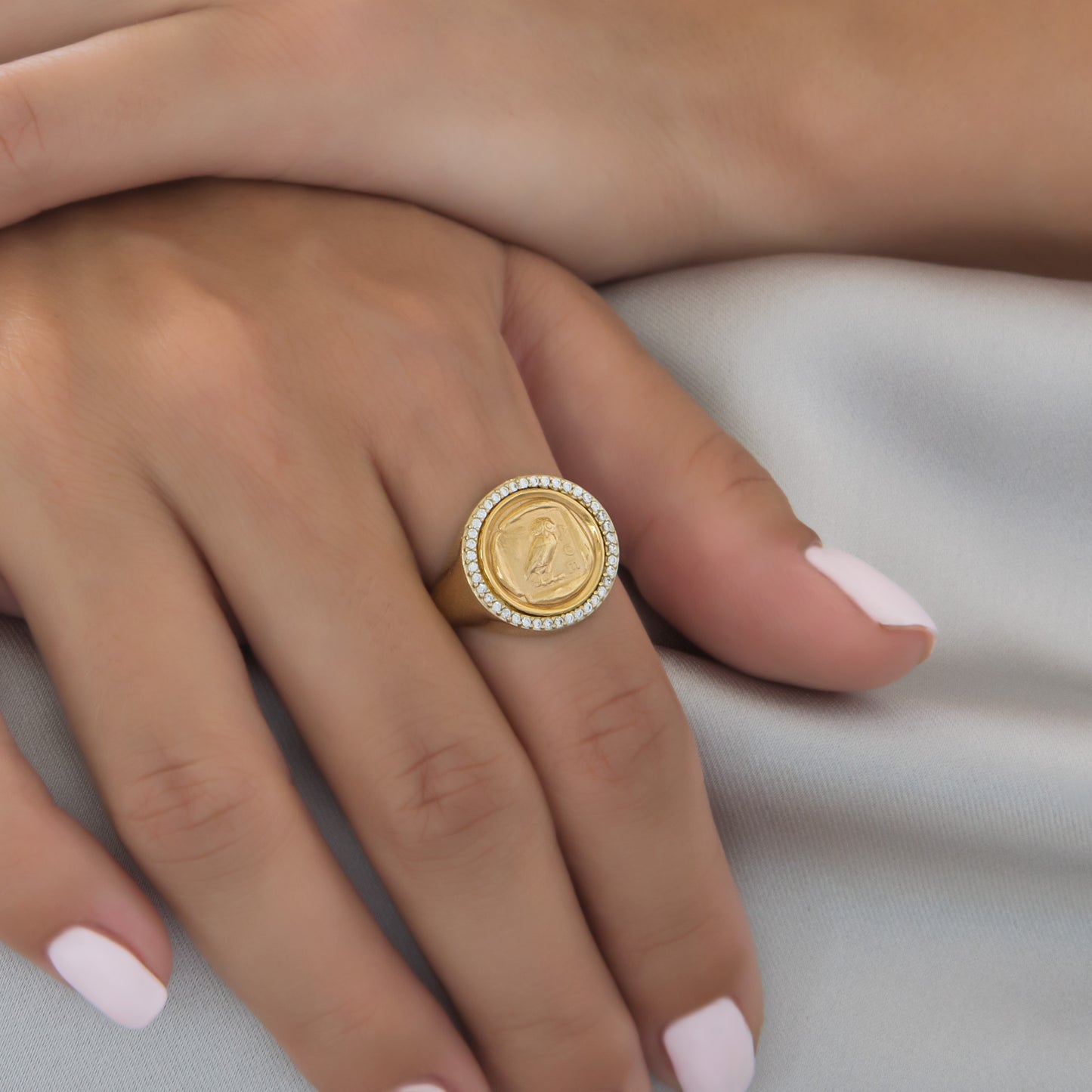Owl Coin Halo Gold Ring