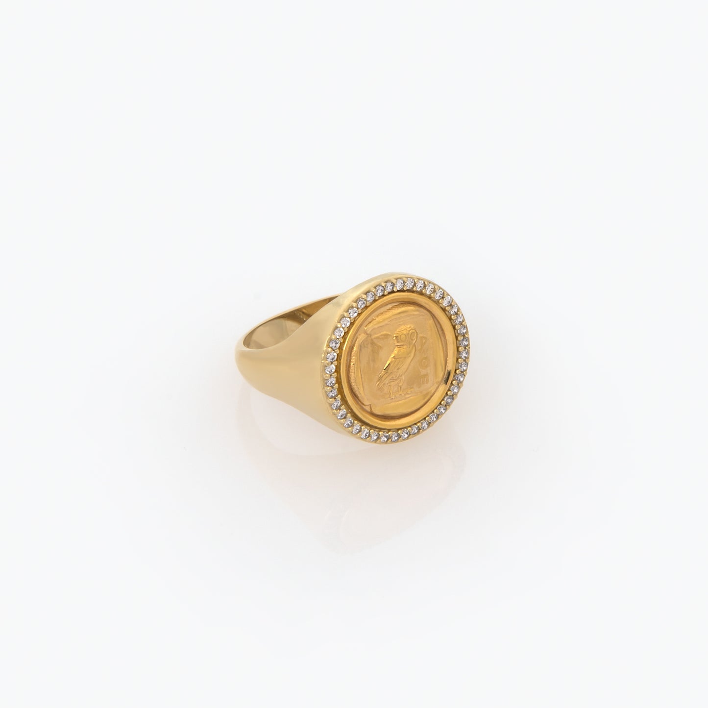 Owl Coin Halo Gold Ring