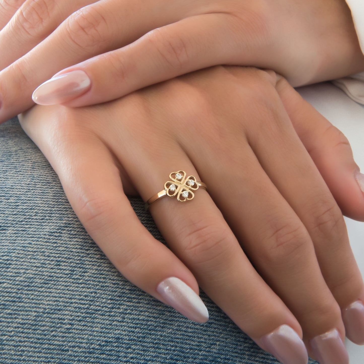 Four Leaf Clover Gemstone Ring