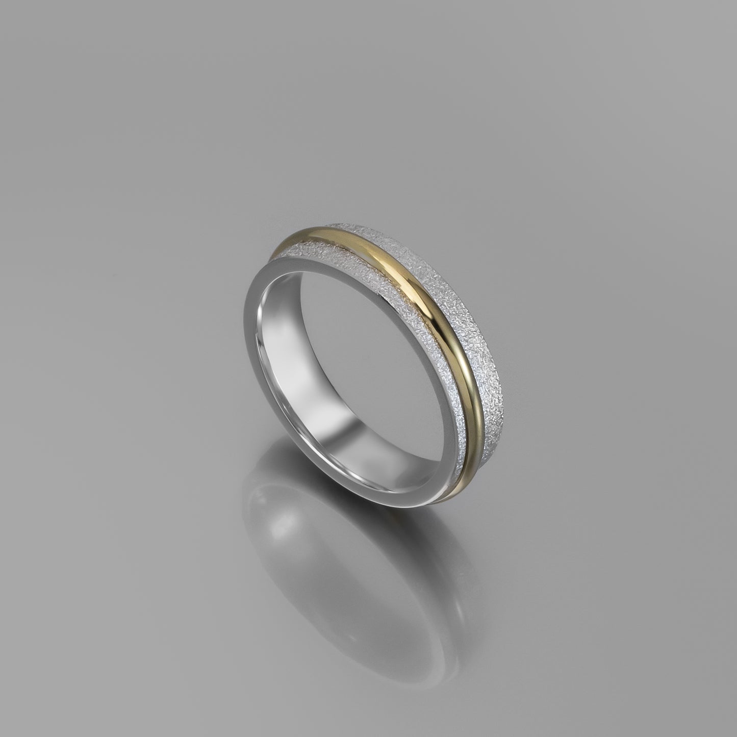 Sterling Silver Wedding Band with Polished Solid Yellow Gold Rail