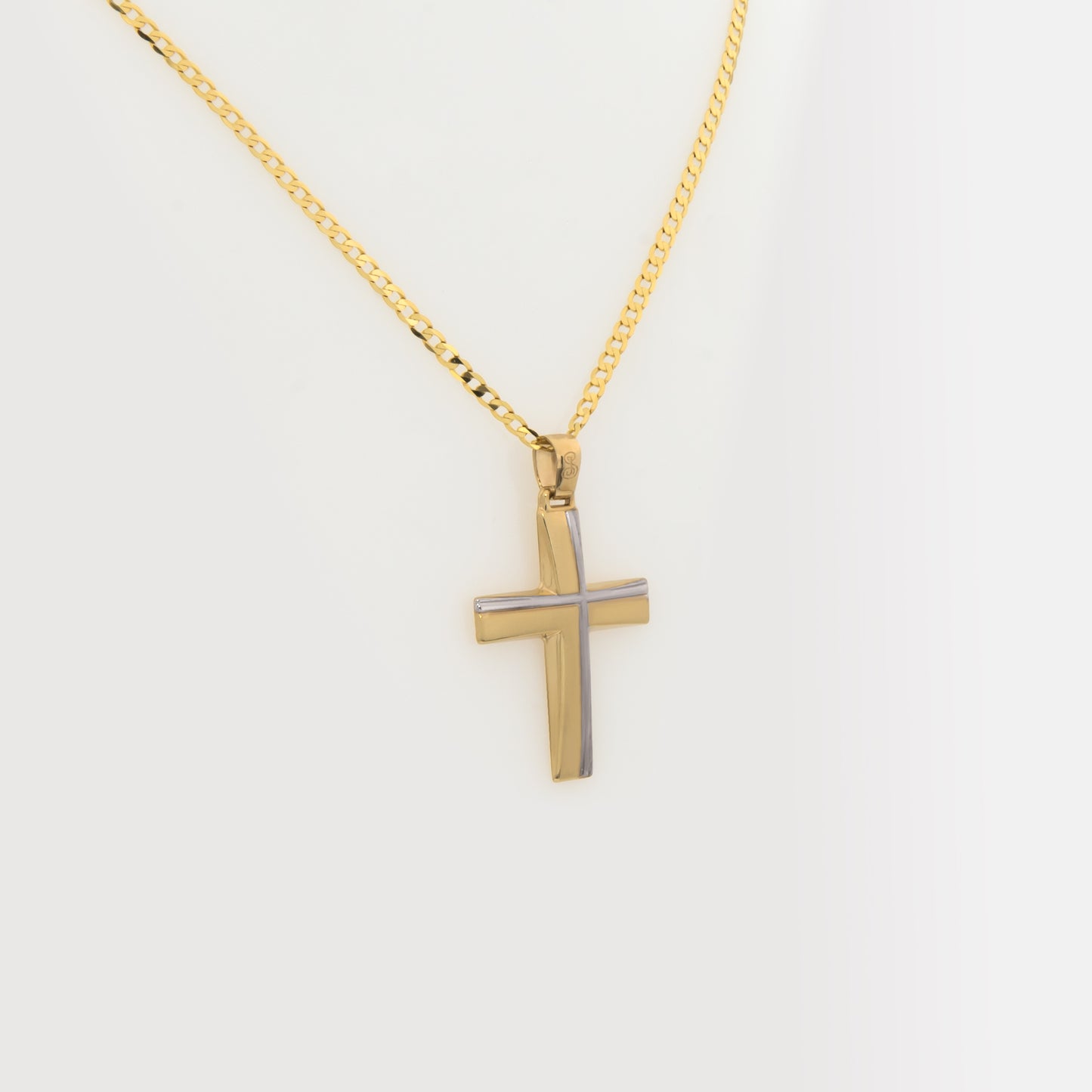 Modern Two-Tone Asymmetrical Cross Pendant
