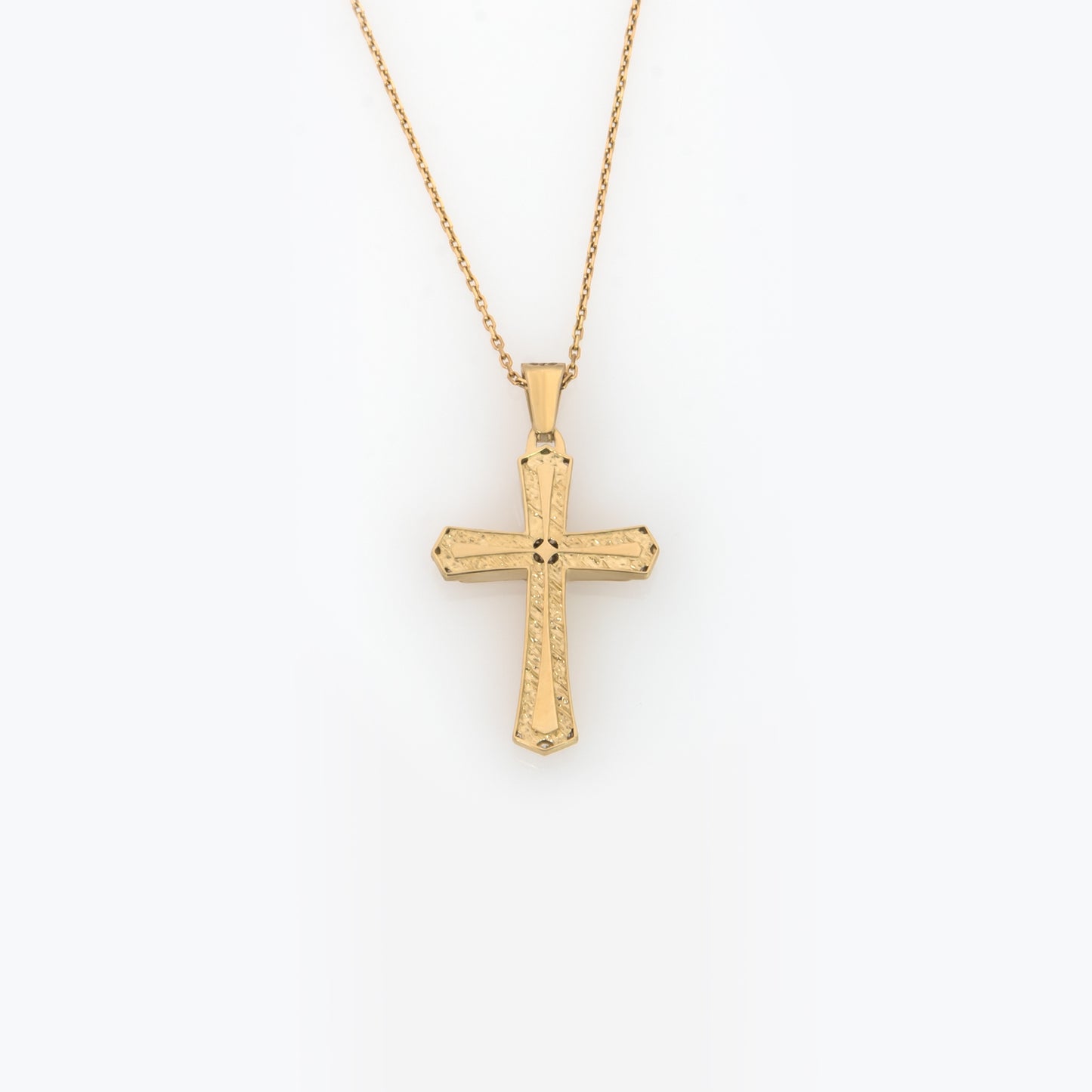 Yellow Gold 9k Cross Pendant with White Zirconia - Star Center Design