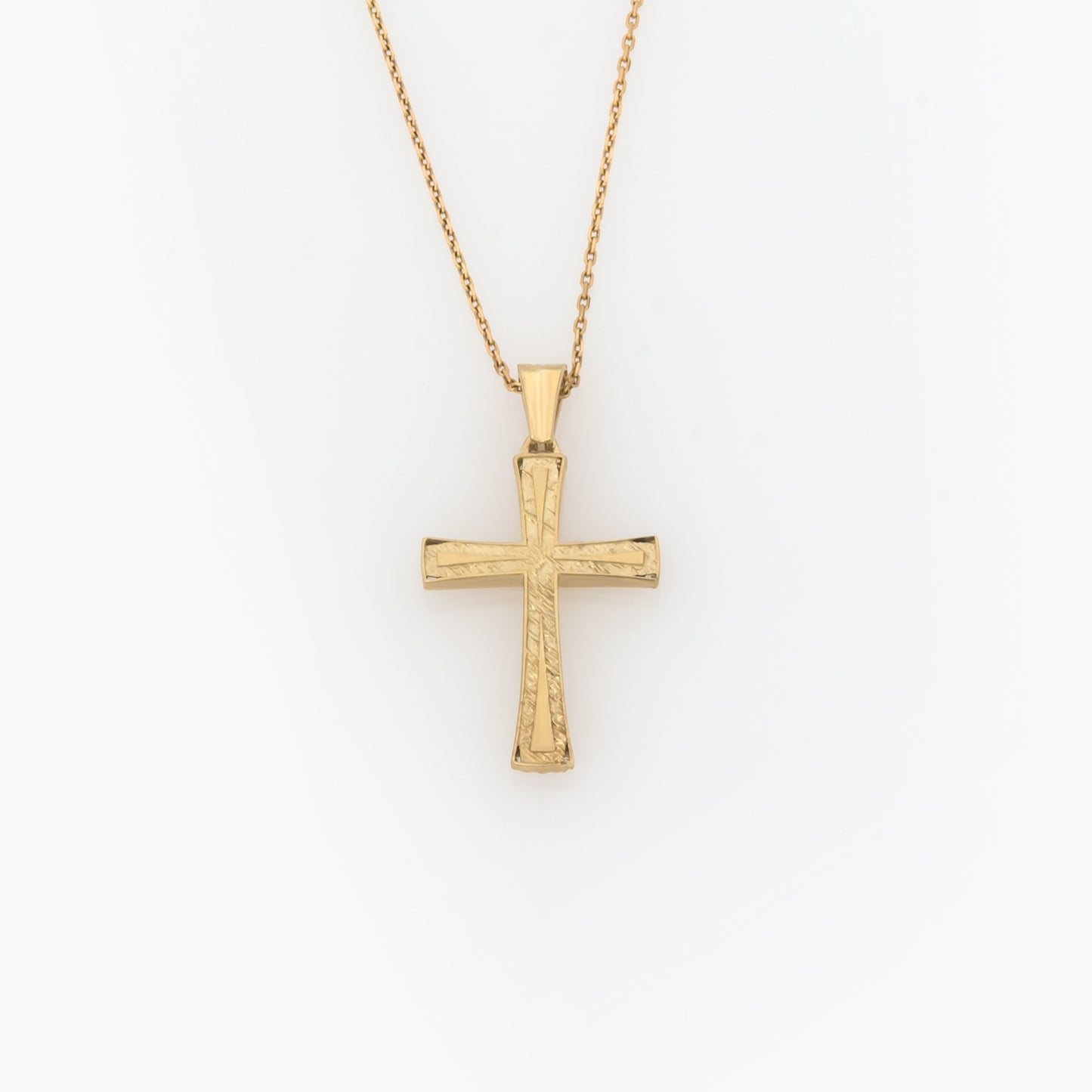 Yellow Gold 9k Cross Pendant with White Cubic Zirconia - Dual Finish