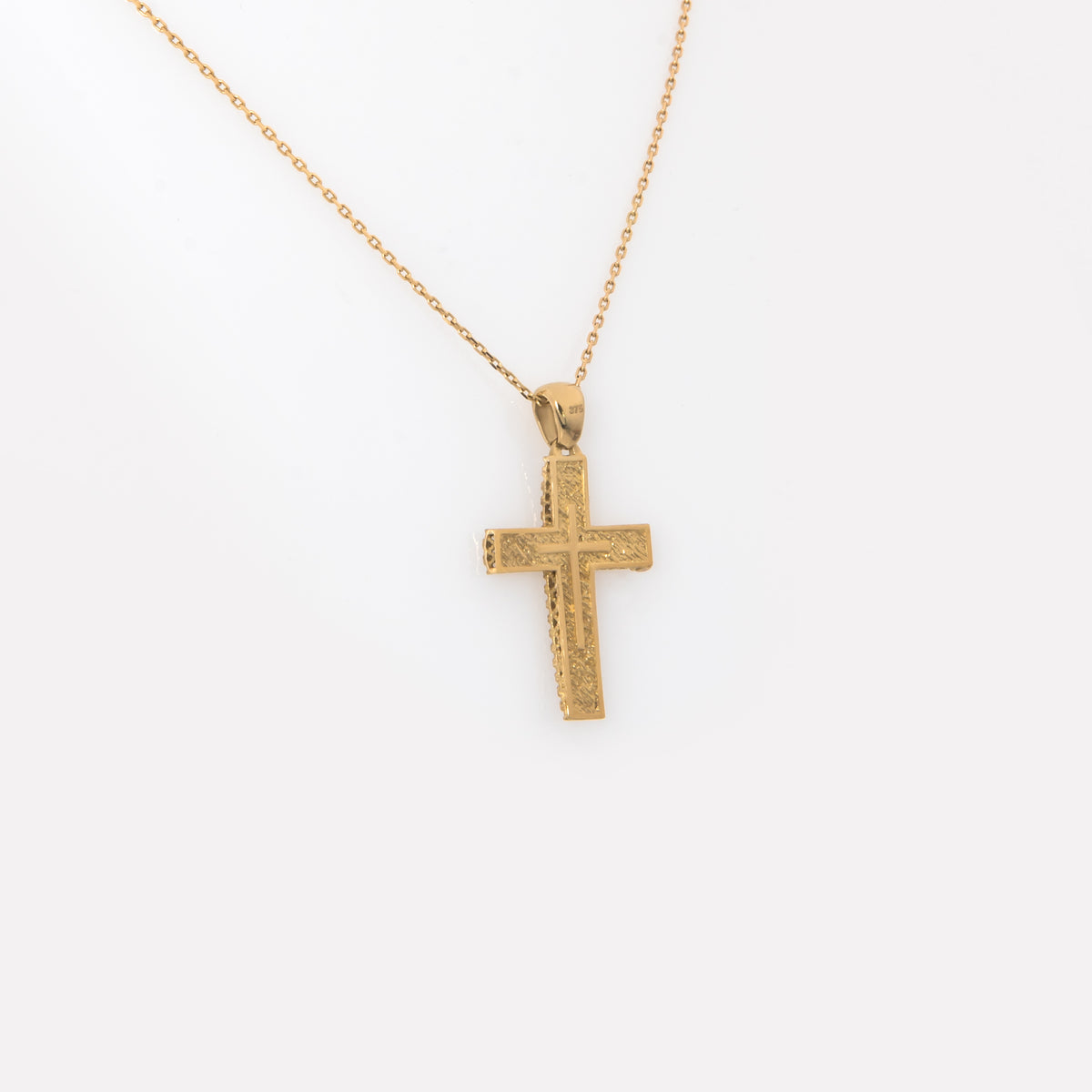 Solid Yellow Gold Reversible Cross Pendant – Two-Sided CZ & Matte Design