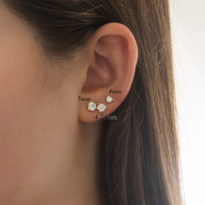 14K Solid Gold Round Stud Earrings – Lab-Grown Diamond or CZ Studs