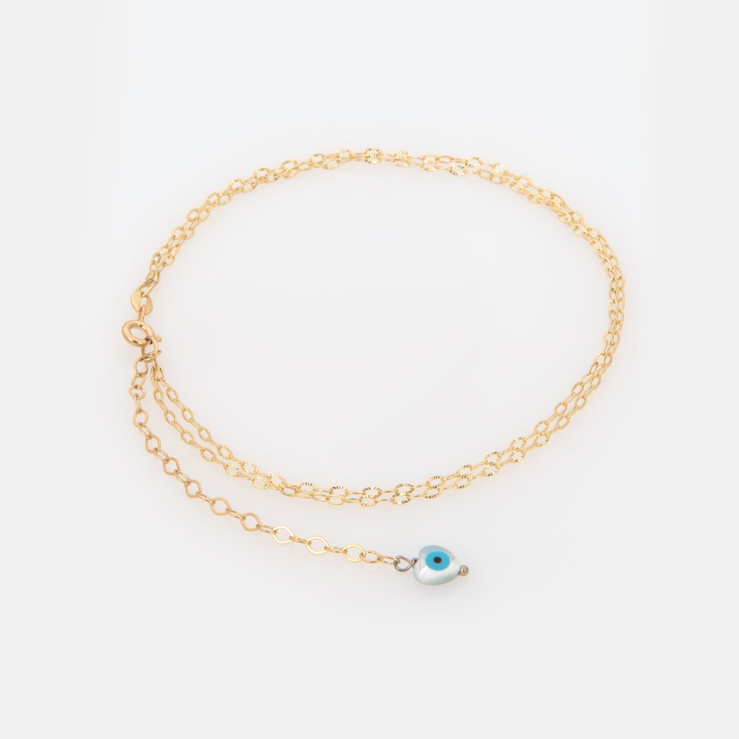 Double Diamond Cut Chain Anklet with Evil Eye Heart Charm