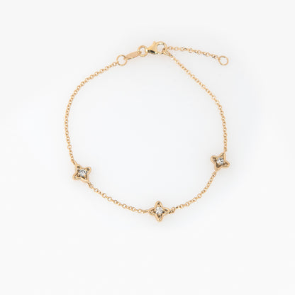 14K Gold Clover Diamond Station Bracelet – Triple Floral Lab-Grown Diamond Bracelet