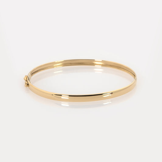 14K Solid Gold Oval Bangle Bracelet – Minimalist 4mm Plain Gold Bracelet