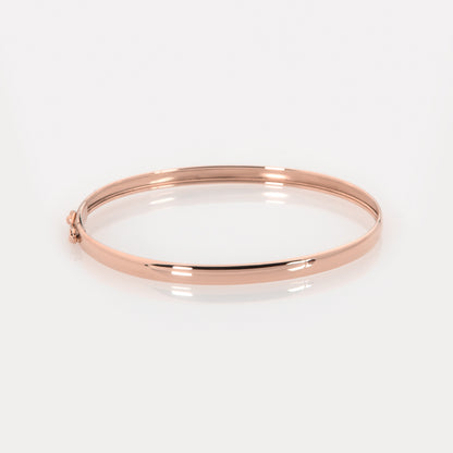14K Solid Gold Oval Bangle Bracelet – Minimalist 4mm Plain Gold Bracelet