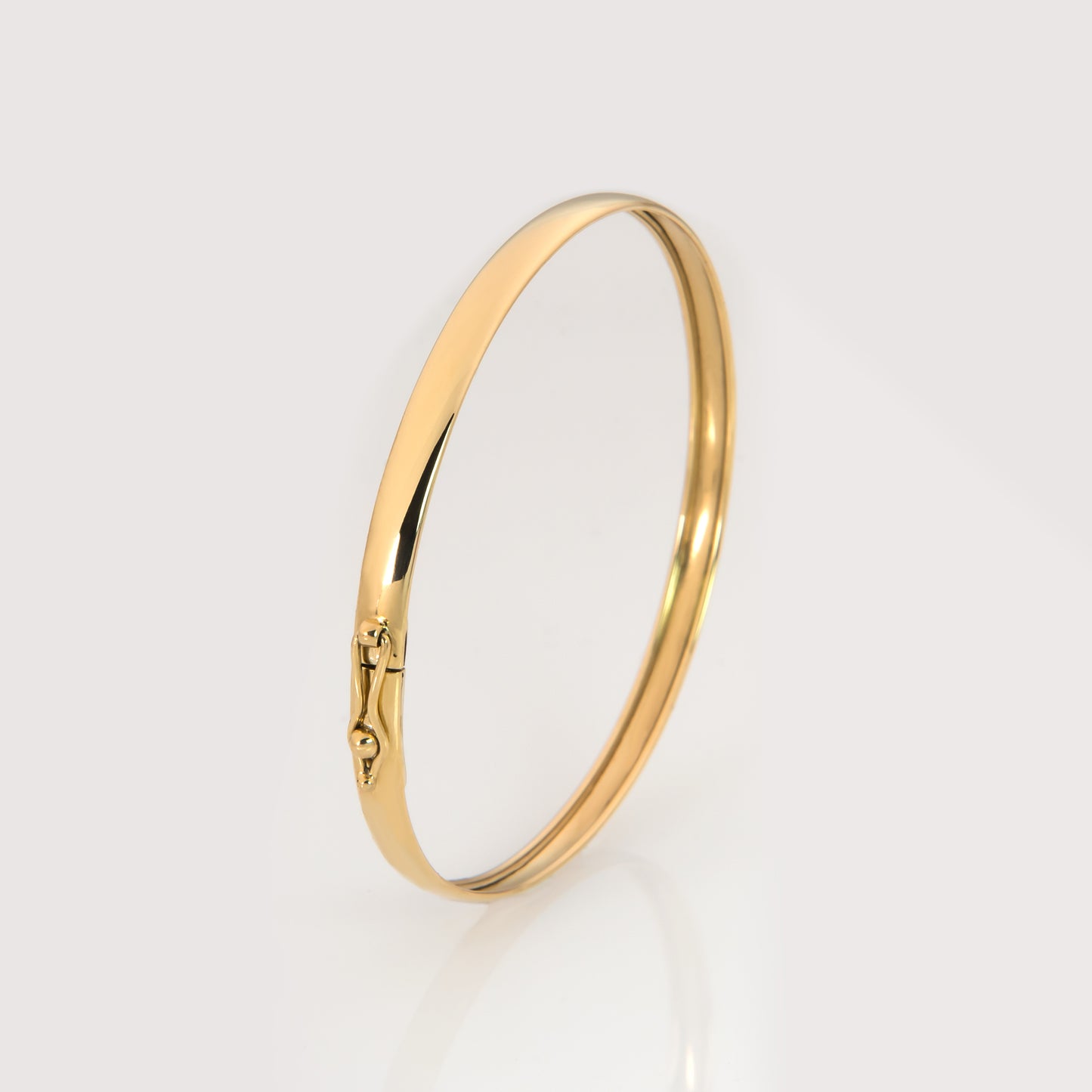 14K Solid Gold Oval Bangle Bracelet – Minimalist 4mm Plain Gold Bracelet