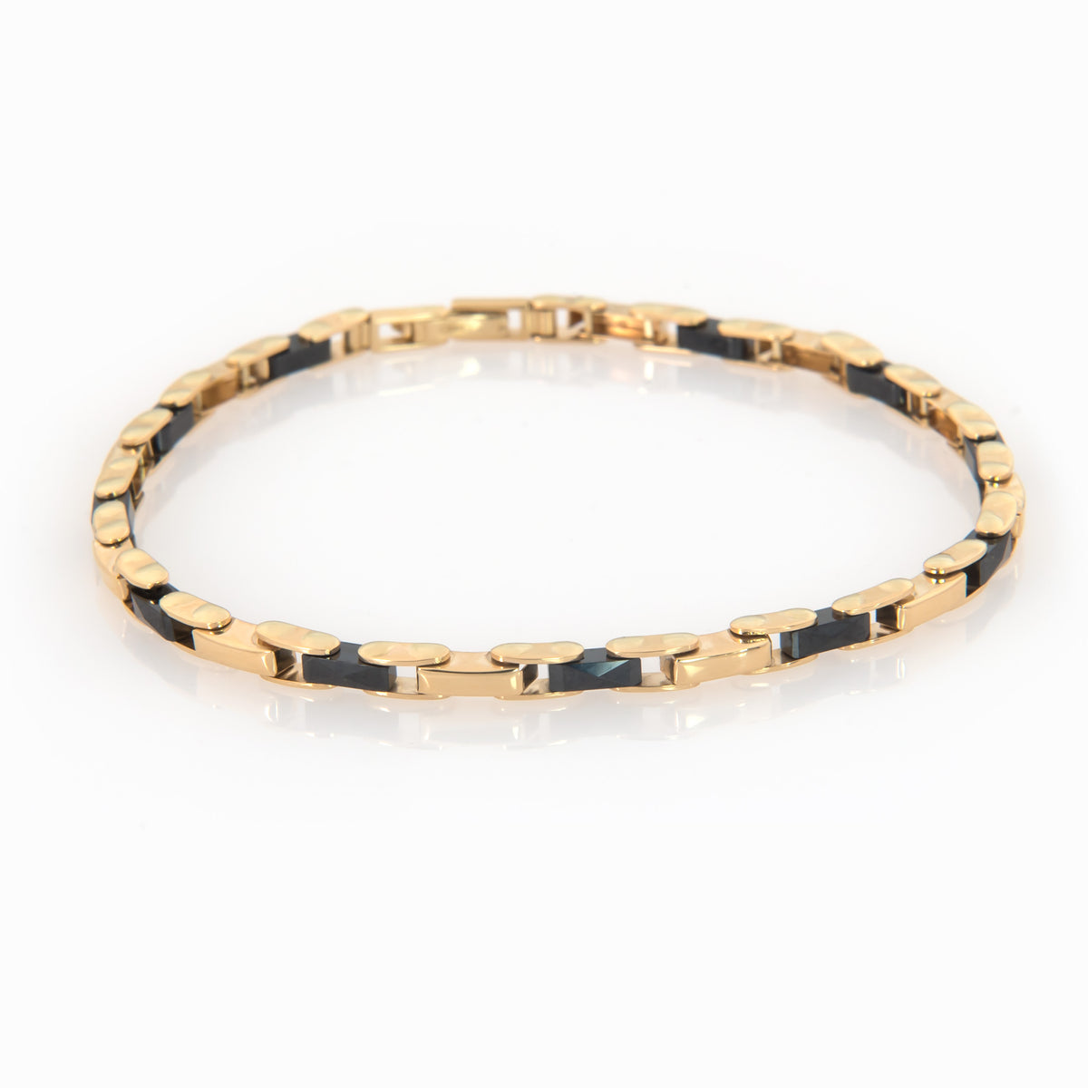 14K Solid Gold Black Onyx Link Bracelet – Elongated Bar Links Unisex Bracelet