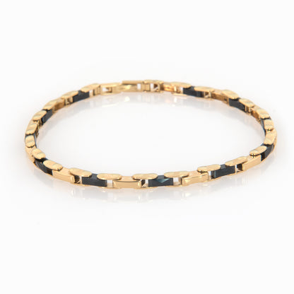 14K Solid Gold Black Onyx Link Bracelet – Elongated Bar Links Unisex Bracelet
