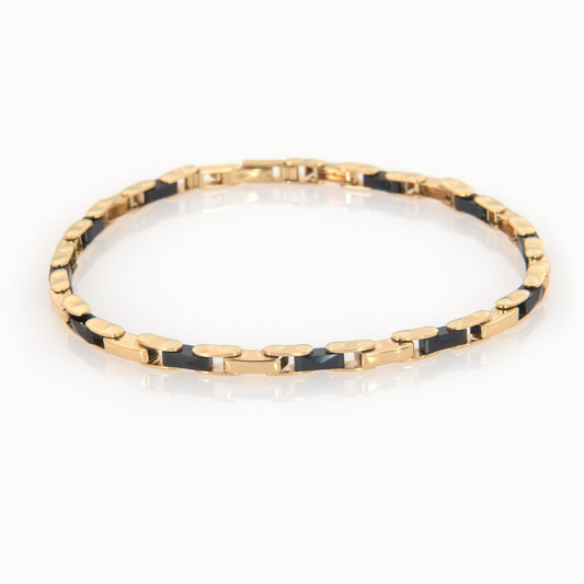14K Solid Gold Black Onyx Link Bracelet – Elongated Bar Links Unisex Bracelet