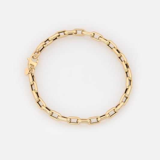 14K Yellow Gold Paperclip Link Bracelet – Polished Oval Unisex Bracelet