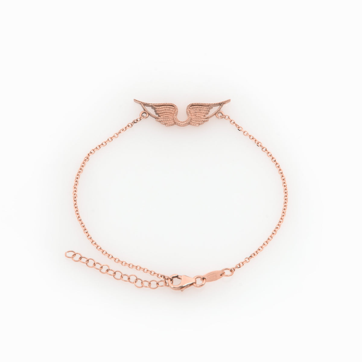 14K Solid Gold Angel Wings Bracelet – Milgrain Wings Charm with Adjustable Chain