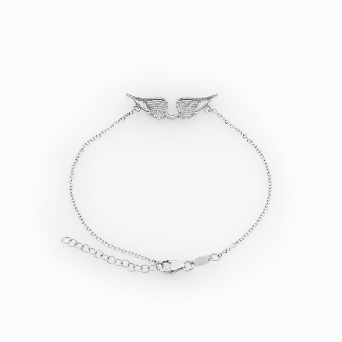 14K Solid Gold Angel Wings Bracelet – Milgrain Wings Charm with Adjustable Chain
