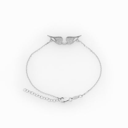 14K Solid Gold Angel Wings Bracelet – Milgrain Wings Charm with Adjustable Chain