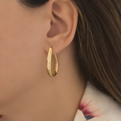 Oval Hinged Gold Hoop Earrings