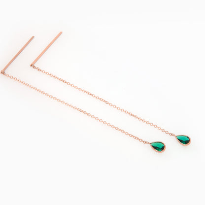 Solid Gold Threader Birthstone Earrings – Pear Shaped Gemstone Chain Earrings