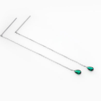 Solid Gold Threader Birthstone Earrings – Pear Shaped Gemstone Chain Earrings
